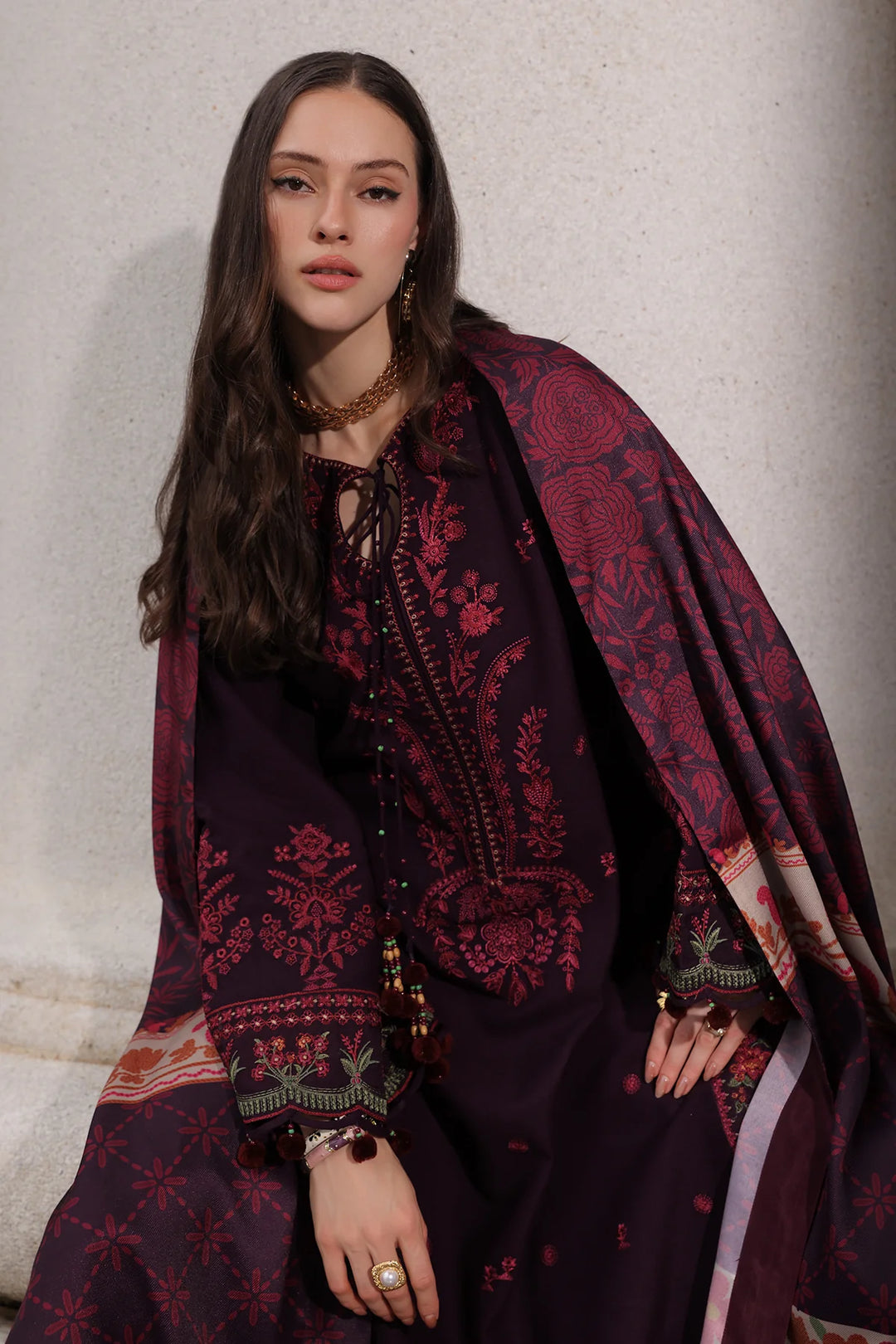 Poshima by Charizma Unstitched Embroidered Leather Peach 3 Piece Suit CHR26UPL PSW6-25 - Winter Collection