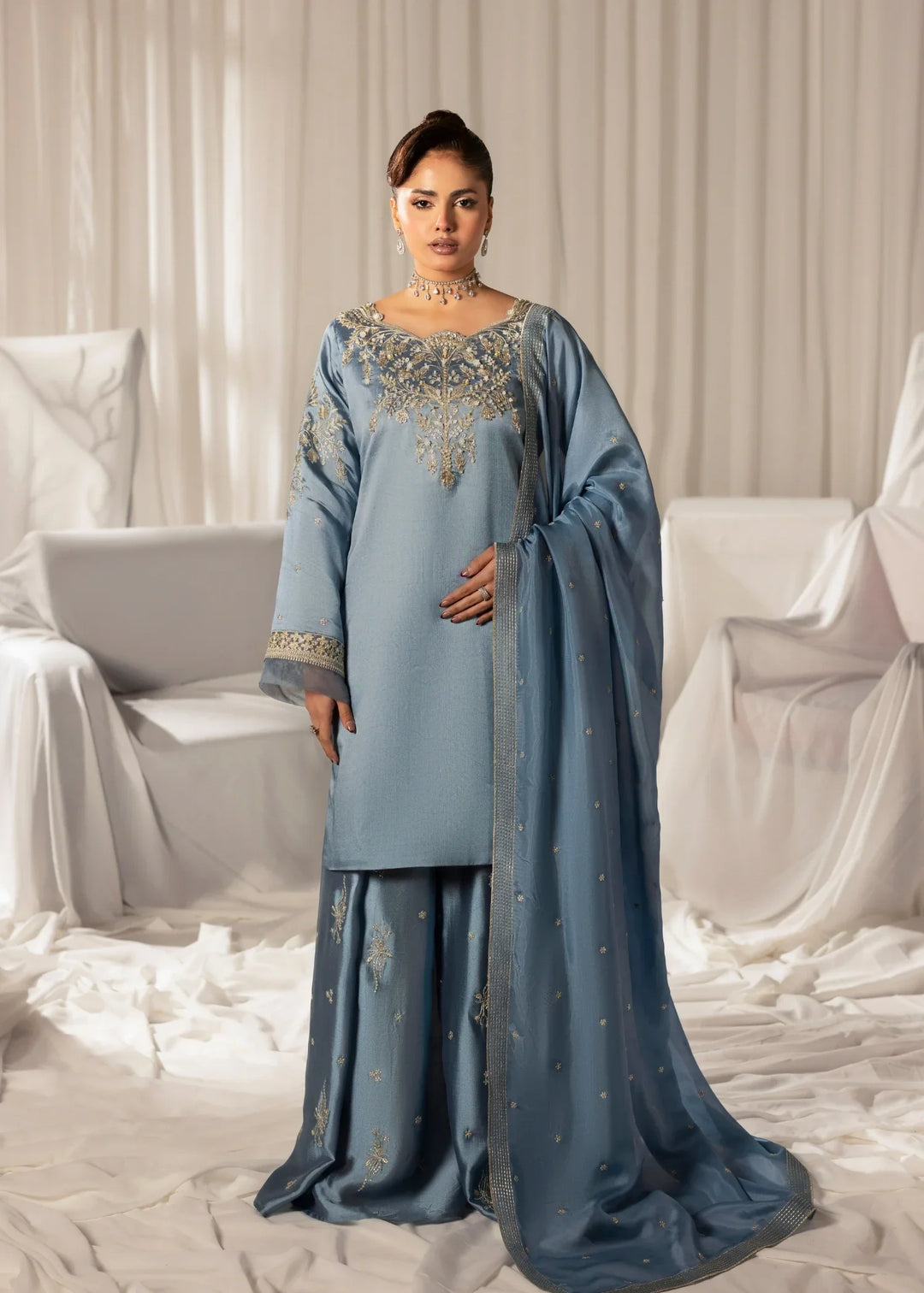 Celeste by Jamni RTW Embroidered Sheesh Silk 3 Piece Suit RAINDROP Festive Collection