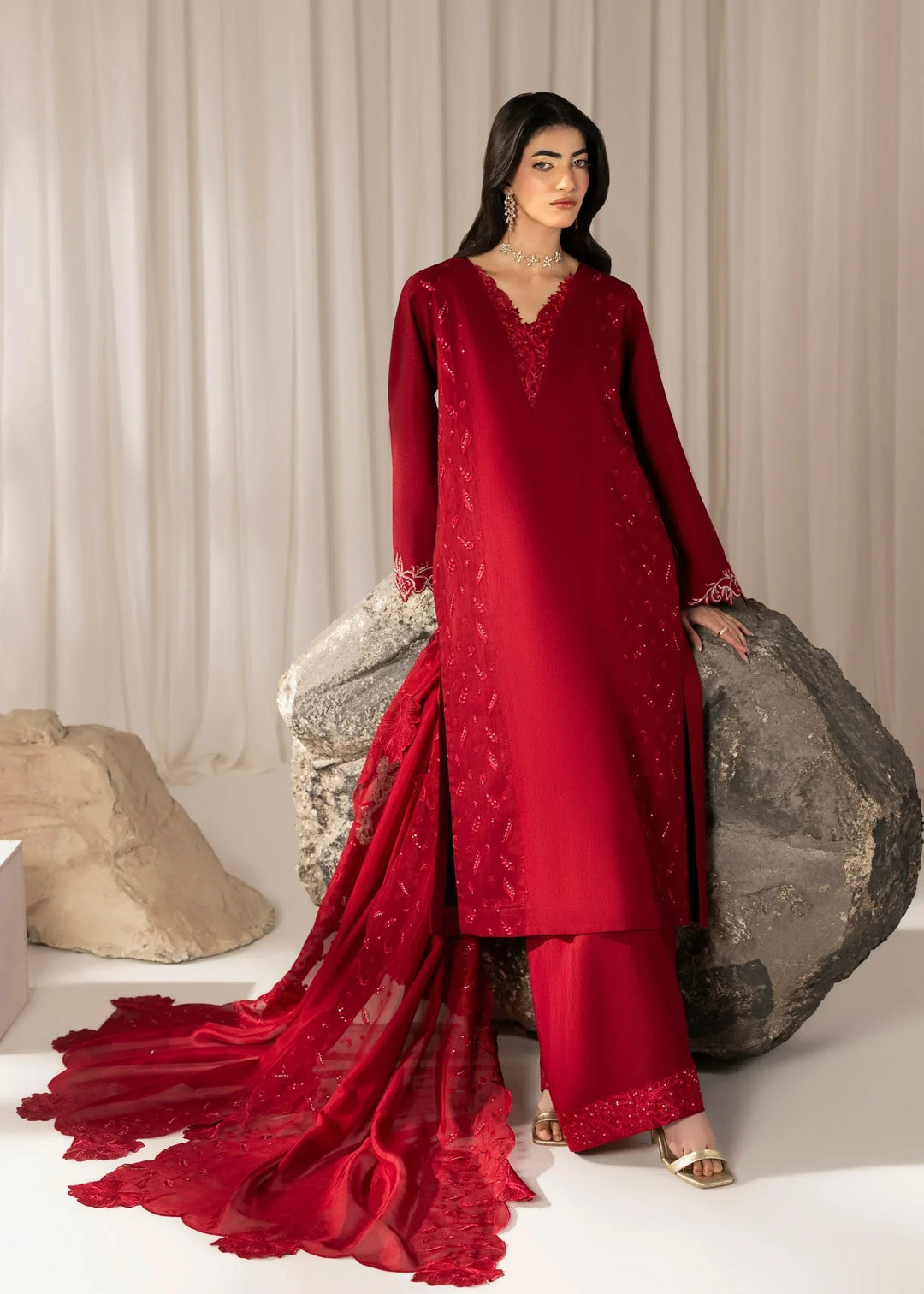 Silk Atelier by Jamni RTW Embroidered Korean Silk 3 Piece Suit CHERRY BLOOM Festive Collection