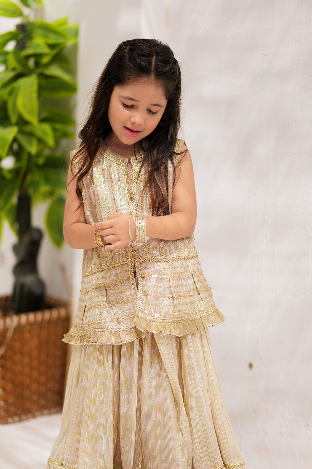 Senorita Kids RTW Fawn and Gold Formal 3 Piece Suit Banarsi Shimmer and Organza tissue KDD-02734 - Winter Collection