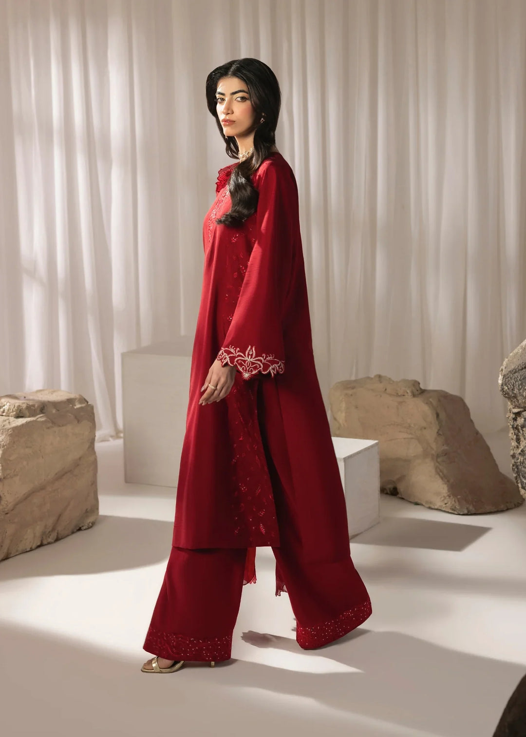 Silk Atelier by Jamni RTW Embroidered Korean Silk 3 Piece Suit CHERRY BLOOM Festive Collection
