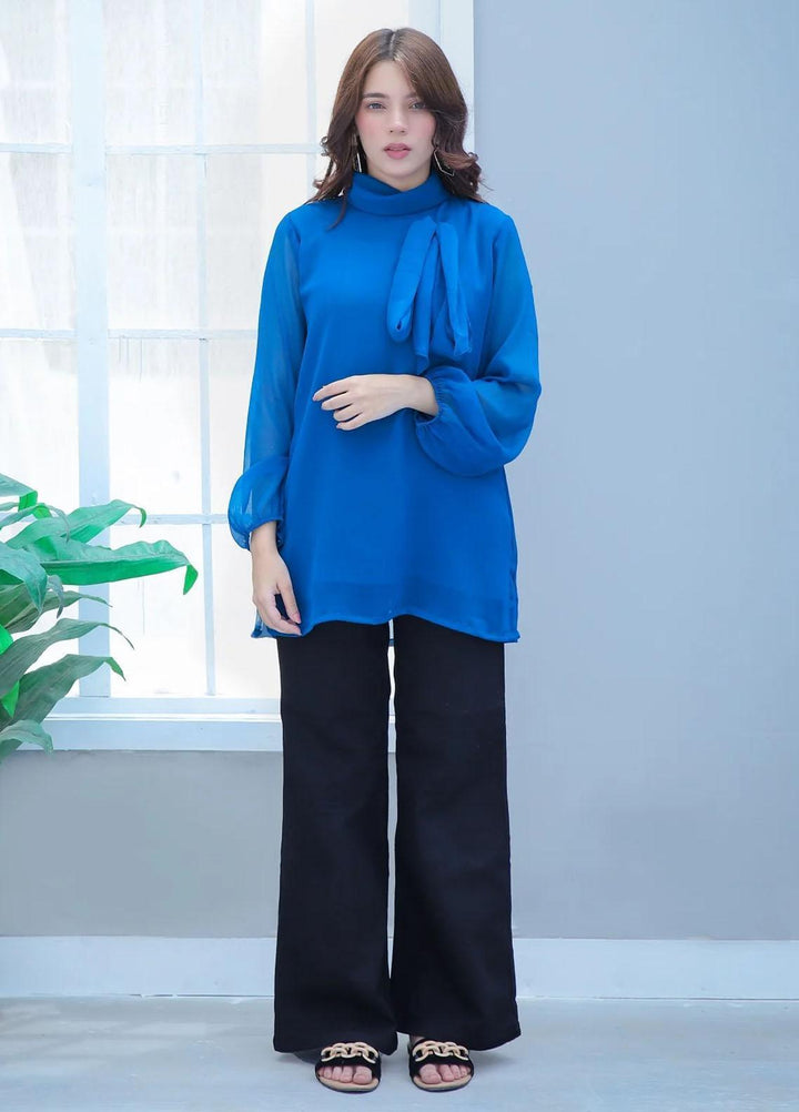 73 Degree East Pret Fancy Chiffon Top AZURE