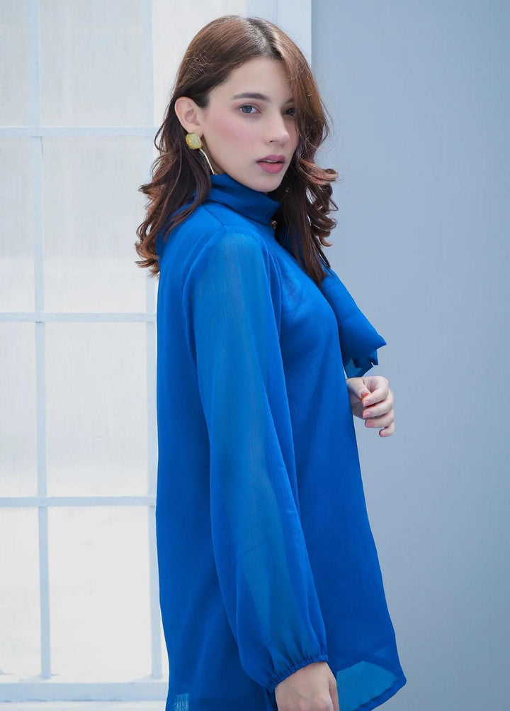 73 Degree East Pret Fancy Chiffon Top AZURE