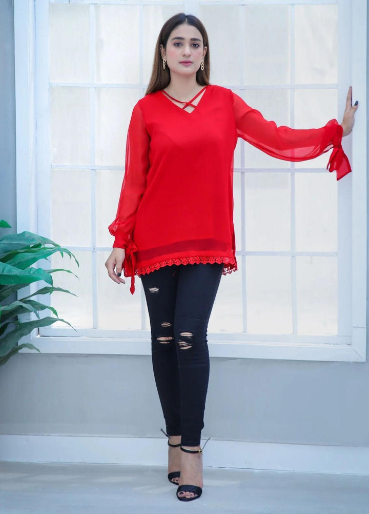 73 Degree East Pret Fancy Chiffon Top CRIMSON
