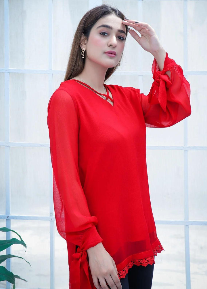 73 Degree East Pret Fancy Chiffon Top CRIMSON