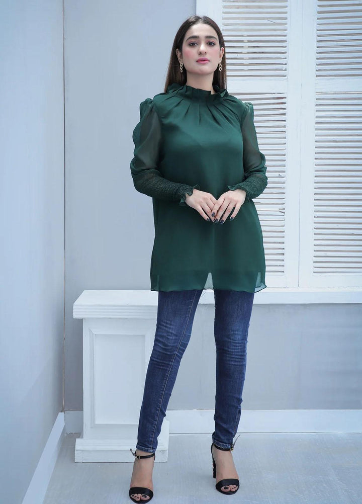 73 Degree East Pret Fancy Chiffon Top EMERALD