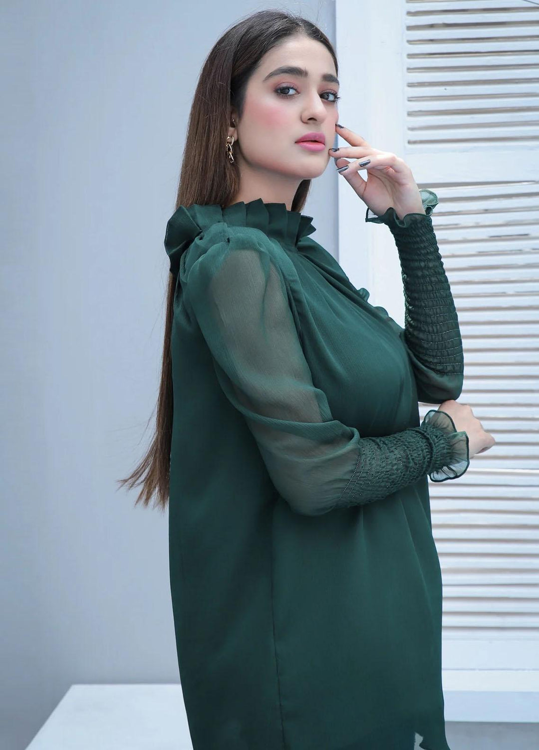 73 Degree East Pret Fancy Chiffon Top EMERALD