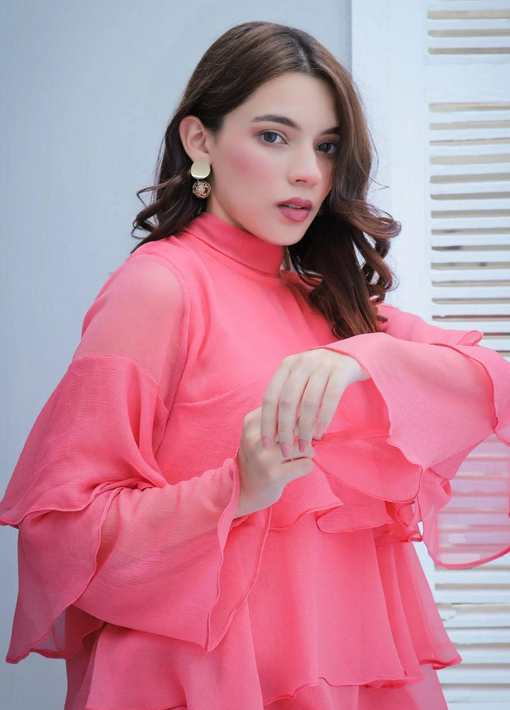 73 Degree East Pret Fancy Chiffon Top FLAMINGO