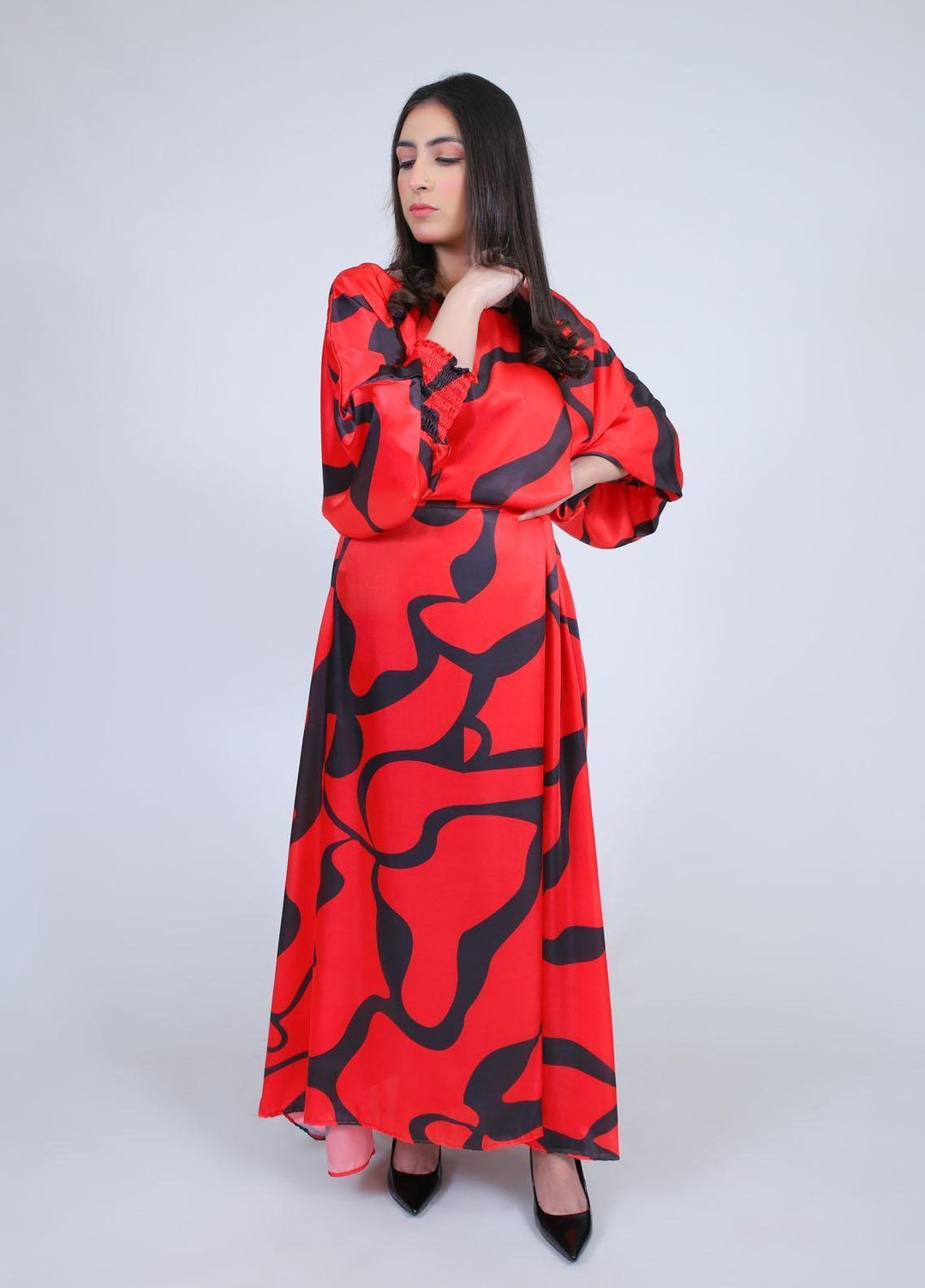 73 Degree East Casual Pret  Silk Maxi A-983 RED SALT