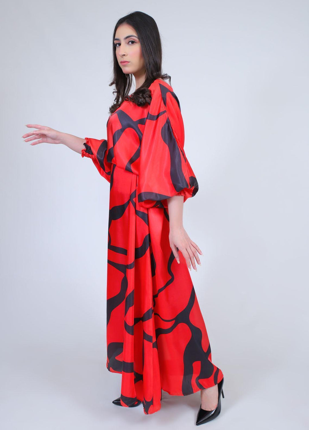 73 Degree East Casual Pret  Silk Maxi A-983 RED SALT