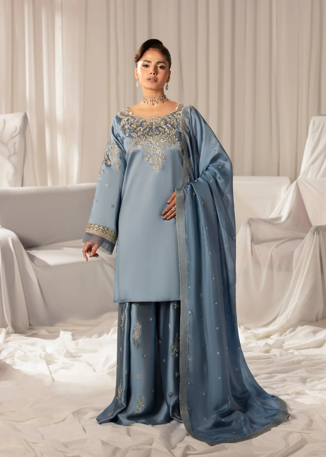Celeste by Jamni RTW Embroidered  Sheesha Silk 3 Piece Suit RAINDROP Festive Collection