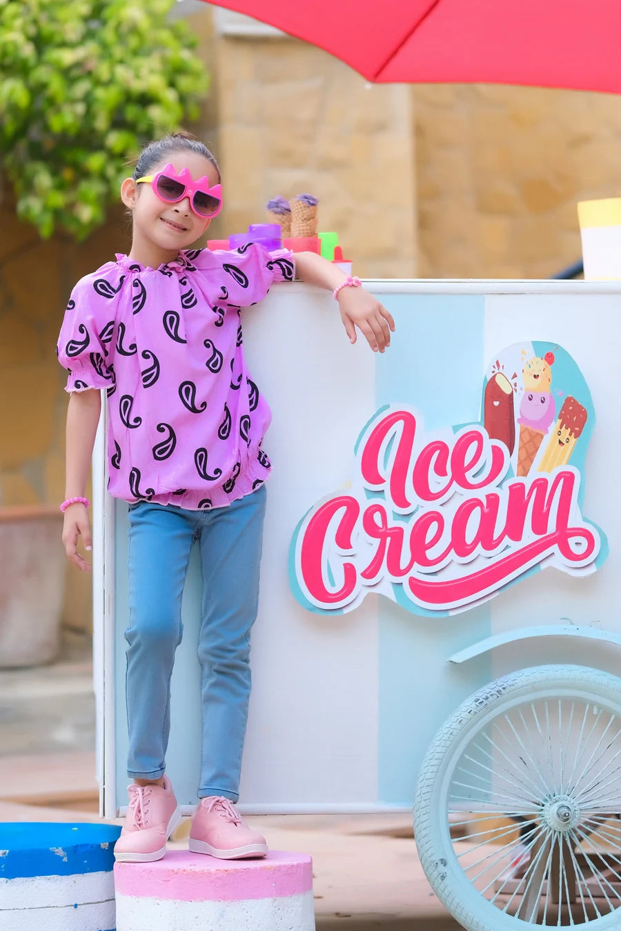 Dhaga Kids Pret Solids Jersy 1 Piece Purple Smocked Blouse DHKIDSDP - Summer Collection