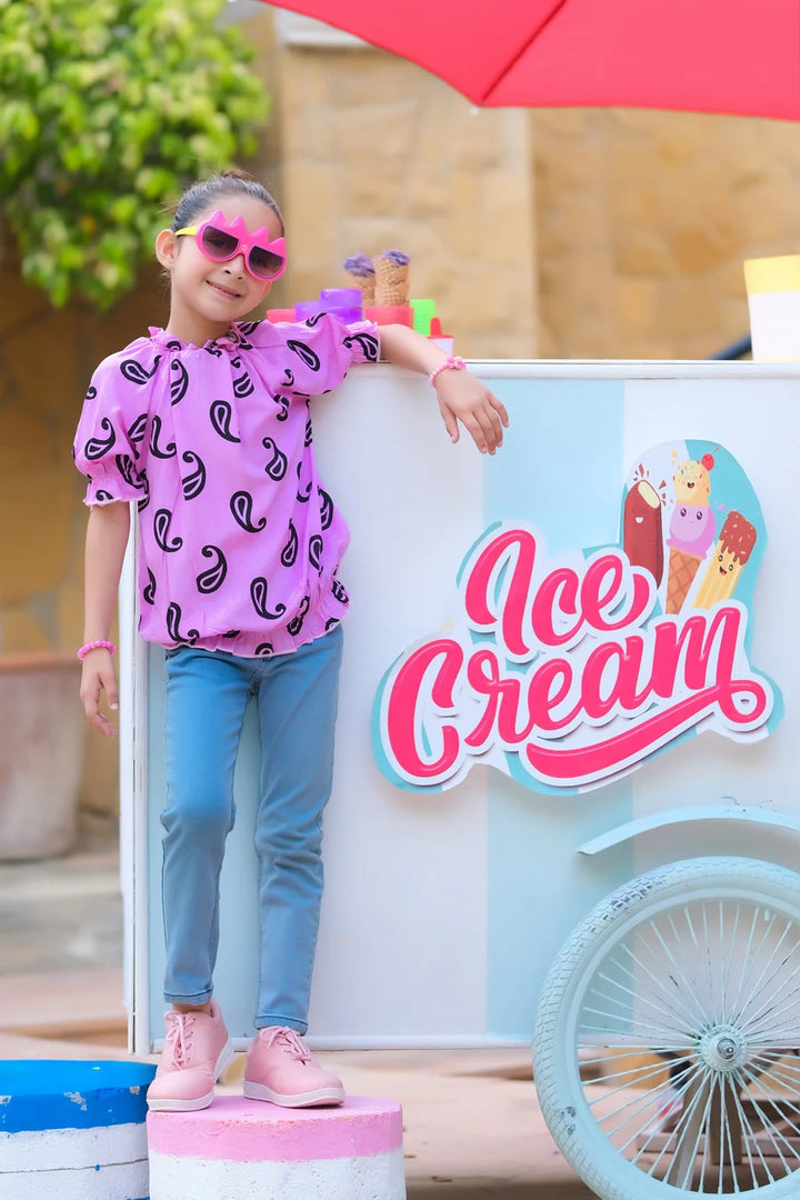 Dhaga Kids Pret Solids Jersy 1 Piece Purple Smocked Blouse DHKIDSDP - Summer Collection