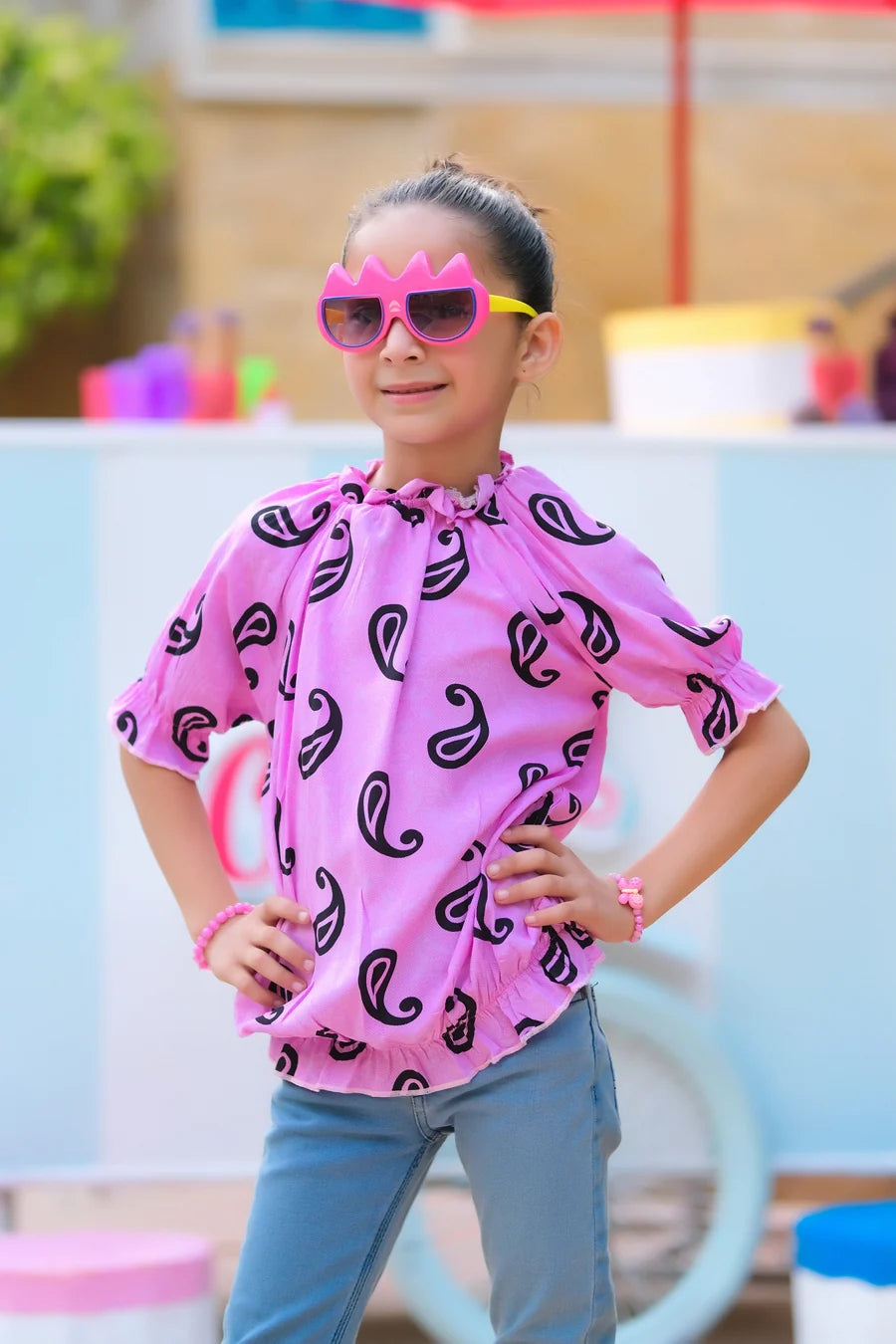 Dhaga Kids Pret Solids Jersy 1 Piece Purple Smocked Blouse DHKIDSDP - Summer Collection