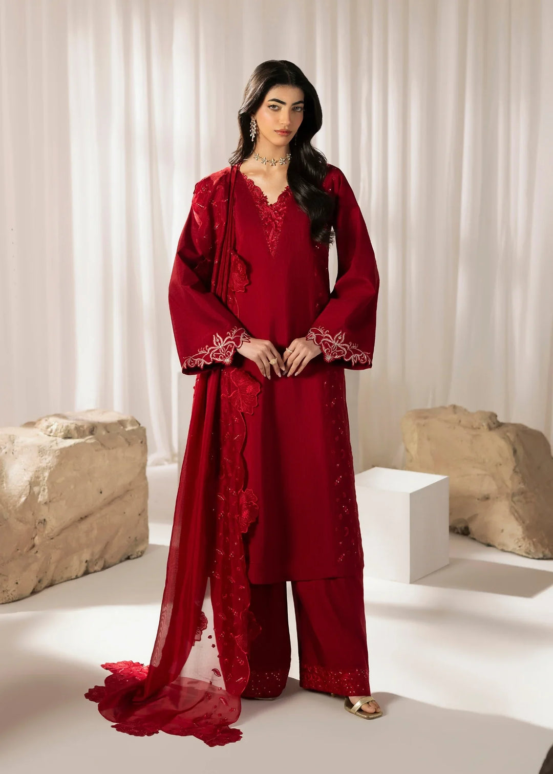 Silk Atelier by Jamni RTW Embroidered Korean Silk 3 Piece Suit CHERRY BLOOM Festive Collection
