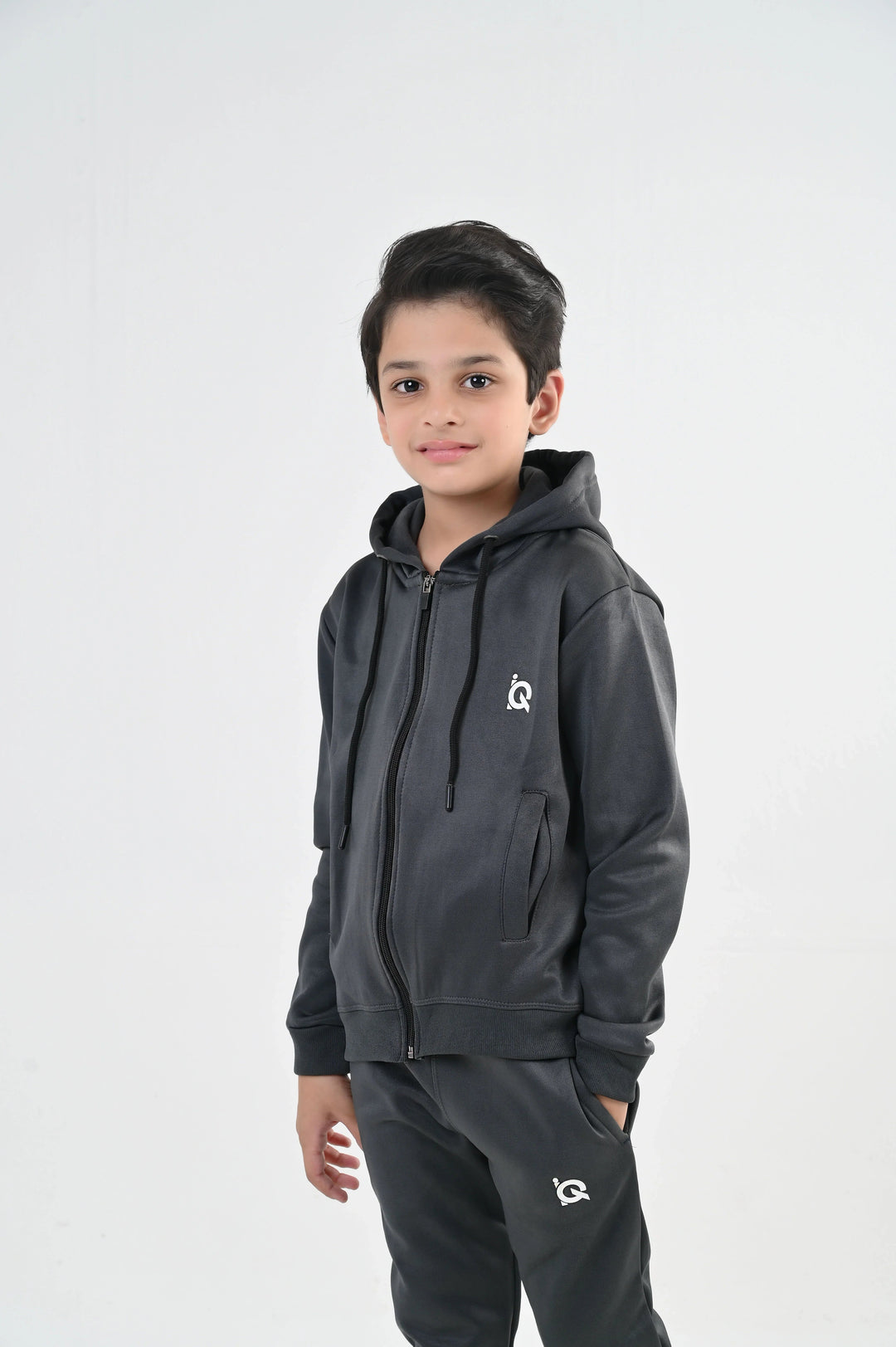 IQ Exclusive Kids Track Suit Fleece 2 PieceGrey Zip Hoodie Tracksuit-Unisex Kids - Winter Collection