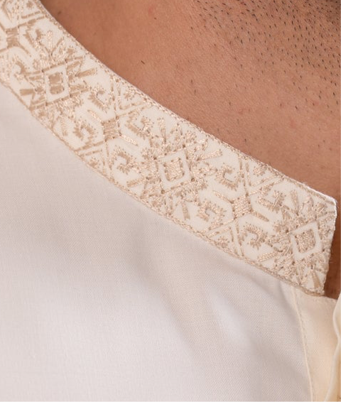Muraqsh Ready To Wear Embroidered Bosky Men Formal Bosky White Kurta Shalwar Collar Neck MUR-FBWKS - Summer Collection