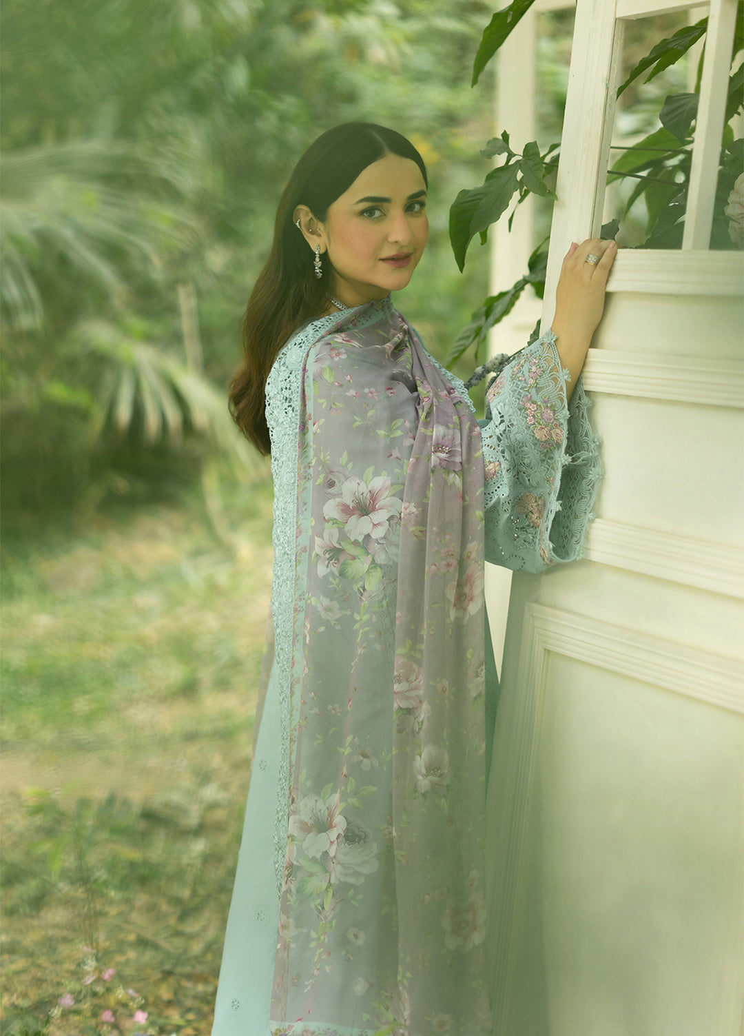 Elaf Premium Unstitched Embroidered Lawn 3 Piece Suit EL26ULF Mint Story ELQ-6B - Festive Collection