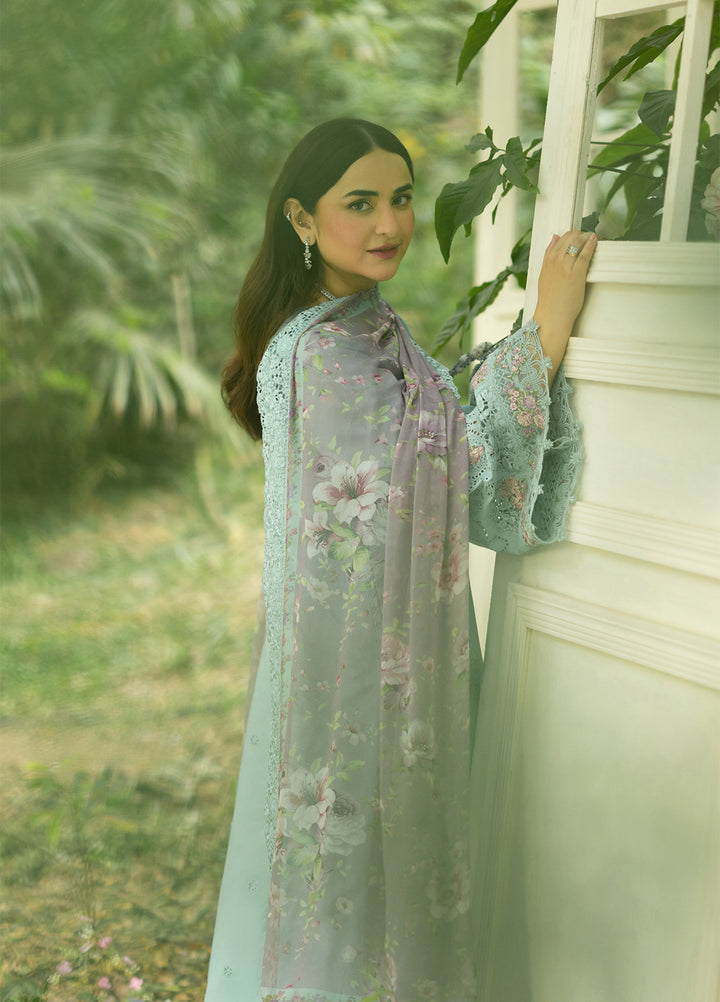 Elaf Premium Unstitched Embroidered Lawn 3 Piece Suit EL26ULF Mint Story ELQ-6B - Festive Collection
