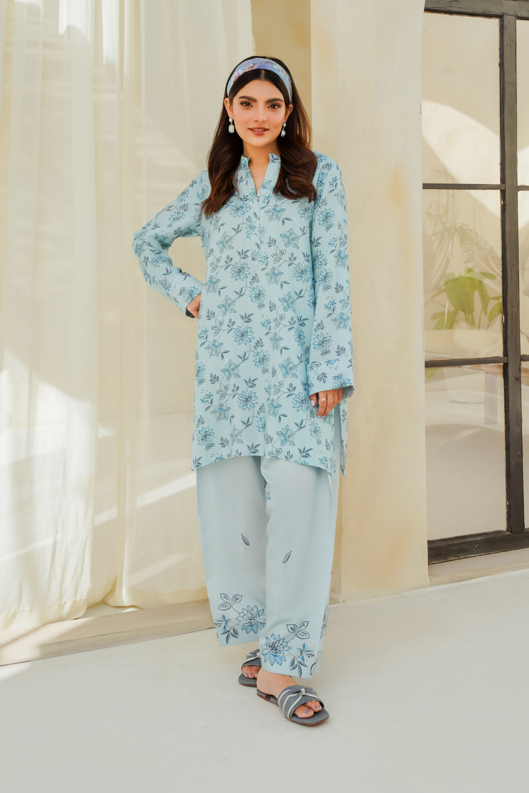 Divinely Crafted Pret Printed Cotton Silk 2 Piece Indigo Blossom