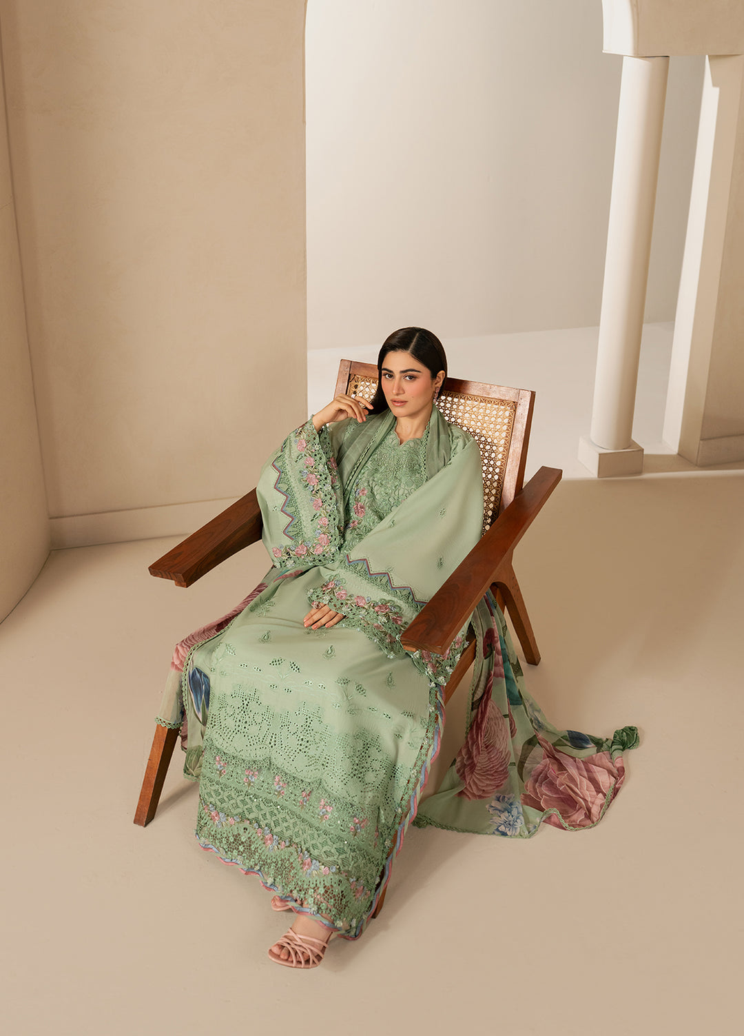 E-Craft by Elaf Unstitched Embroidered Lawn 3 Piece Suit EHC-4B Aloe - Casual Collection
