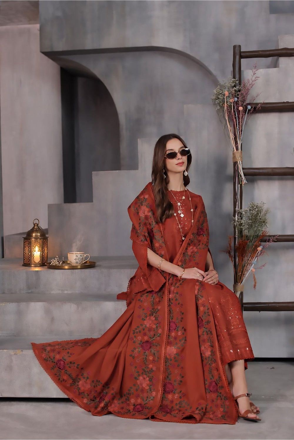 Noor Pashmina Shawl by Saadia Asad Unstitched Embroidered Khaddar 3 Piece Suit SA26UNW D5 - Winter Collection