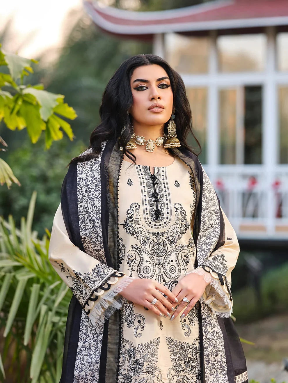 Menaal Unstitched Embroidered Lawn 3 Piece Suit ML26ULS IVORY ELEGANCE - Festive Collection