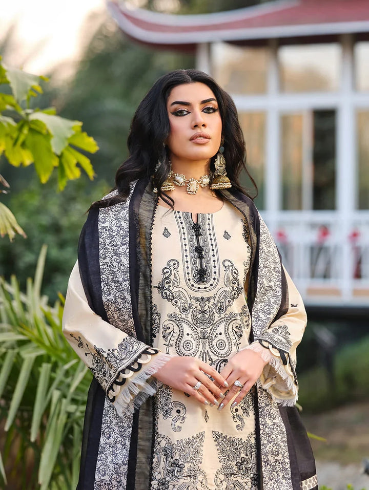 Menaal Unstitched Embroidered Lawn 3 Piece Suit ML26ULS IVORY ELEGANCE - Festive Collection