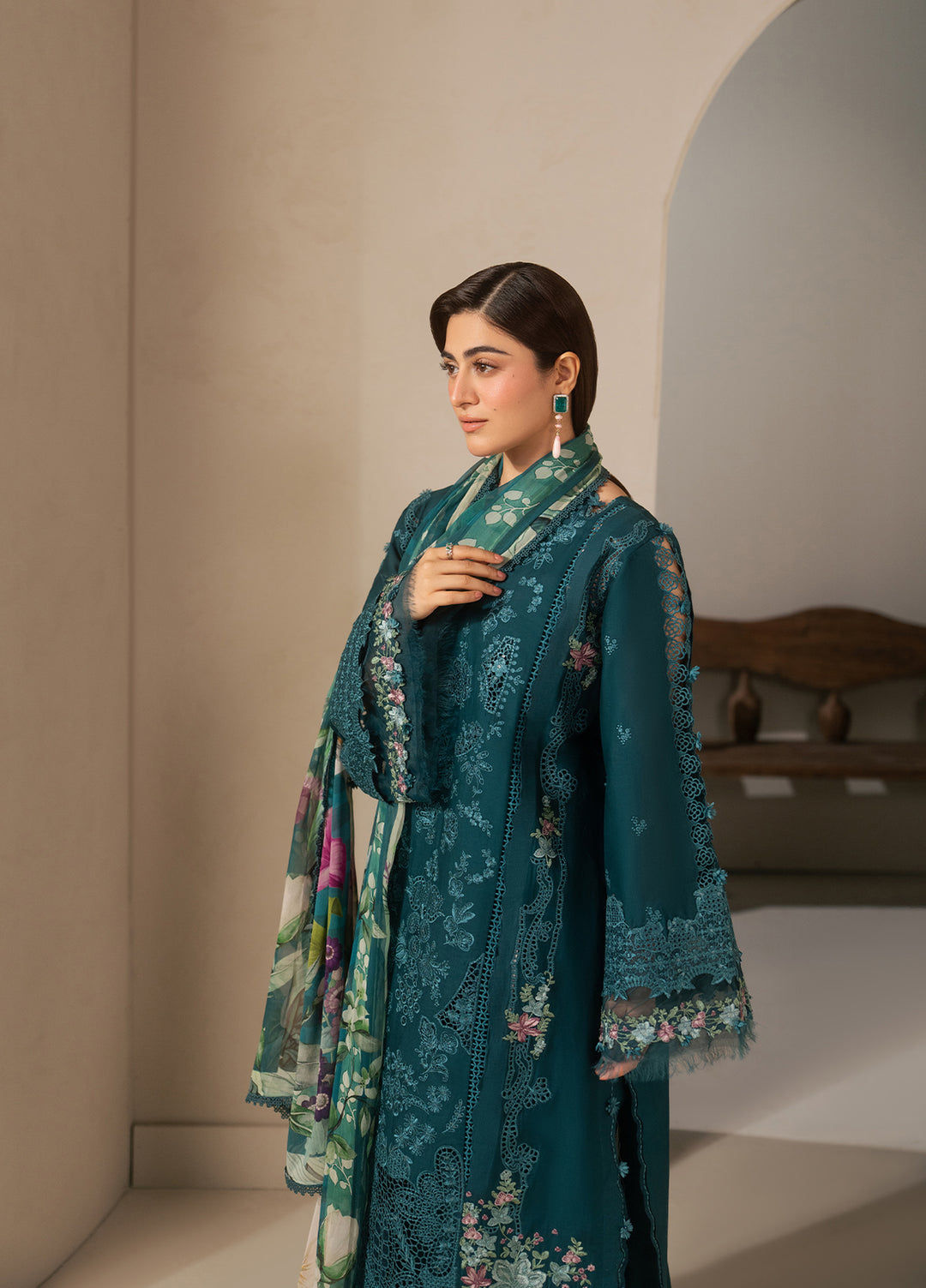 E-Craft by Elaf Unstitched Embroidered Lawn 3 Piece Suit EHC-2A Moss - Casual Collection