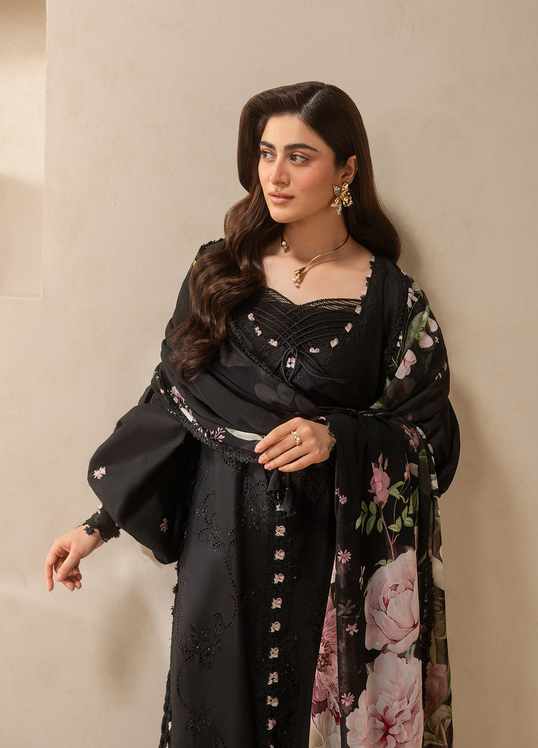 E-Craft by Elaf Unstitched Embroidered Lawn 3 Piece Suit EHC-5A Charcoal - Casual Collection