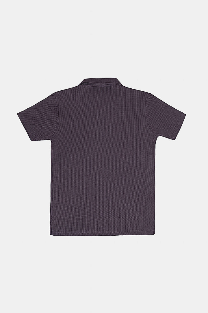 Muraqsh Ready To Wear Solids Waffle Men Dark Brown Revere Polo ABD-DBWRP - Summer Collection