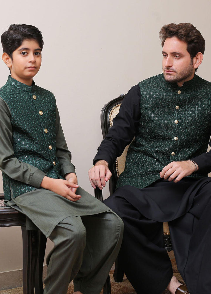 Real Image Raw Silk Formal Waistcoat for Men -  OW - 009 Drk Green