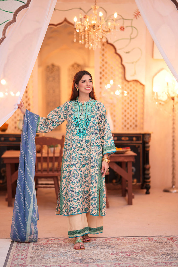 Senorita Women RTW Women Fawn and Multicolor Casual 3 Piece Suit Cotton Lawn Printed LAD-02335 - Summer Collection