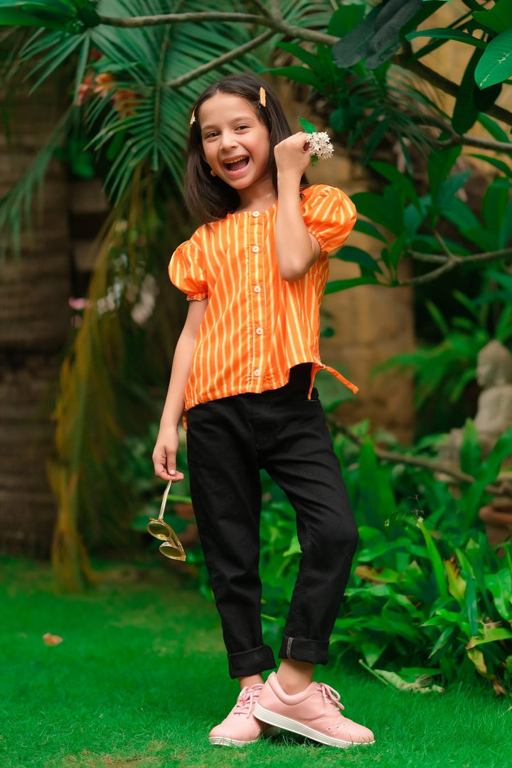 Dhaga Kids Pret Solids Jersy 1 Piece Orange Elasticated Sleeve Shirt DHKJP01 - Summer Collection