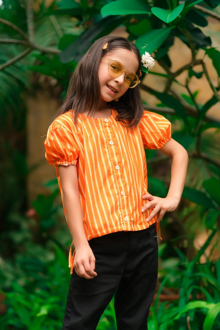 Dhaga Kids Pret Solids Jersy 1 Piece Orange Elasticated Sleeve Shirt DHKJP01 - Summer Collection