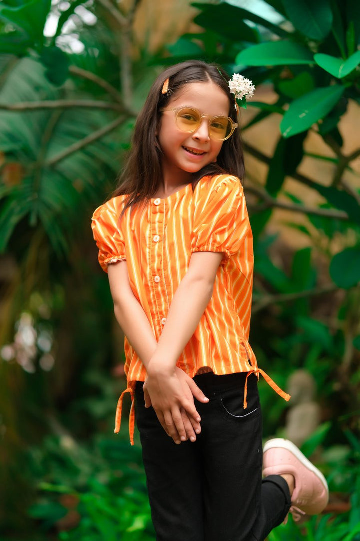 Dhaga Kids Pret Solids Jersy 1 Piece Orange Elasticated Sleeve Shirt DHKJP01 - Summer Collection