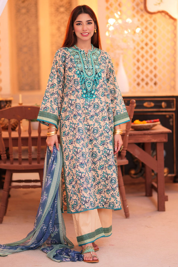 Senorita Women RTW Women Fawn and Multicolor Casual 3 Piece Suit Cotton Lawn Printed LAD-02335 - Summer Collection