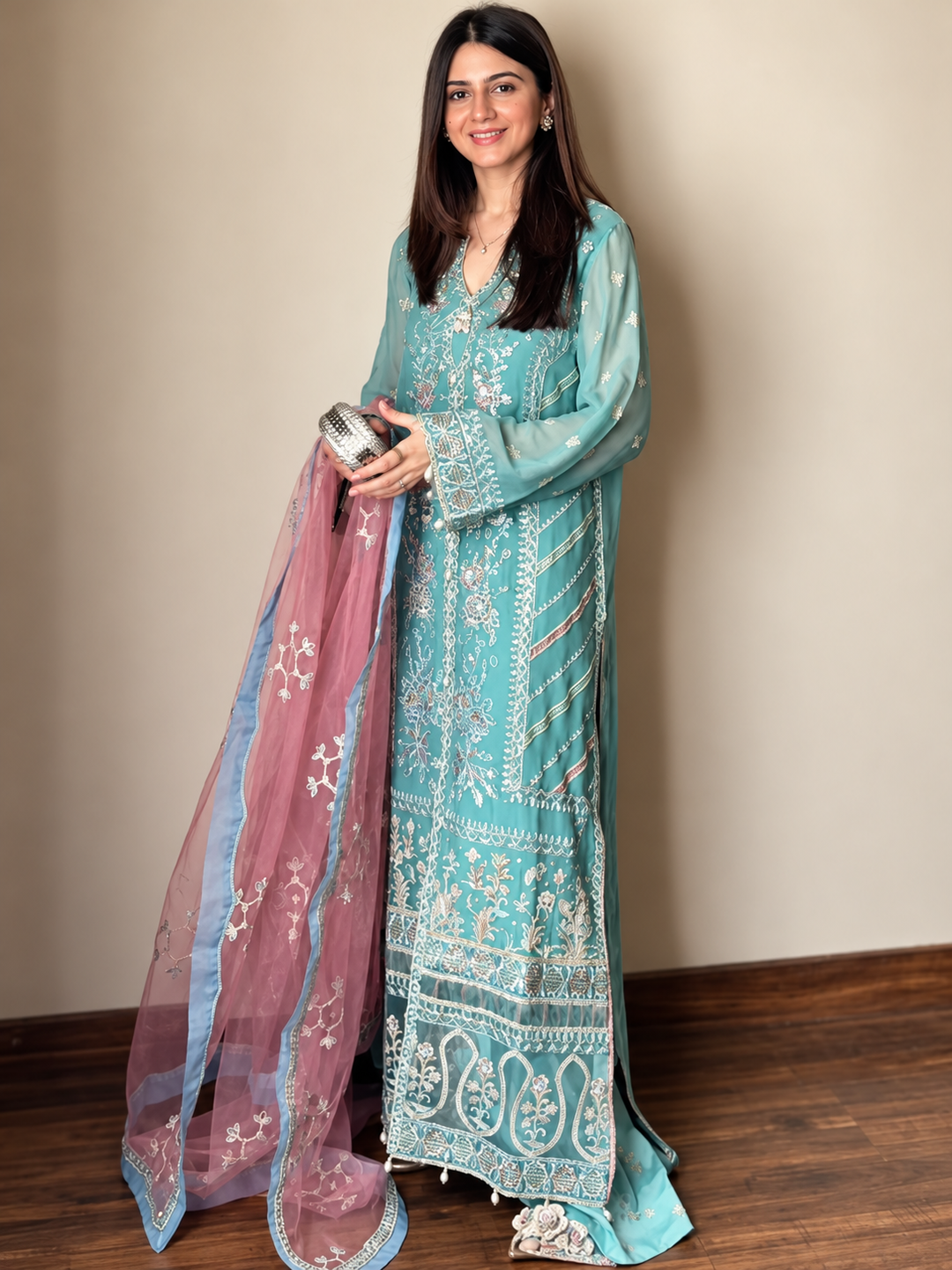 La Elise Women Unstitched Embroidered Chiffon 3 Piece Suit 0001005 Bella - Wedding Collection