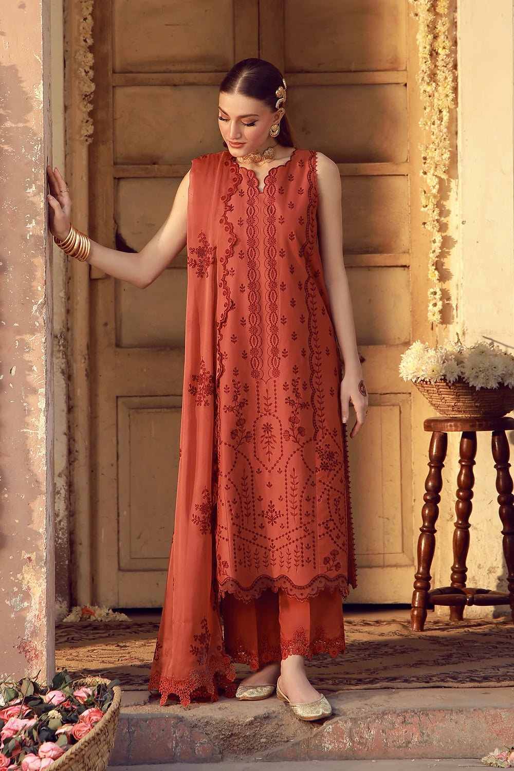 Sahar Unstitched Chikankari Lawn Rustic Dawn 3 Piece Suit CK-26-V2-02 - Summer Collection