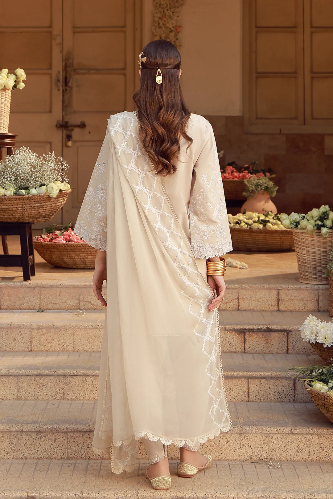 Sahar Unstitched Chikankari Lawn Ivory Mirage 3 Piece Suit CK-26-V2-04 - Summer Collection