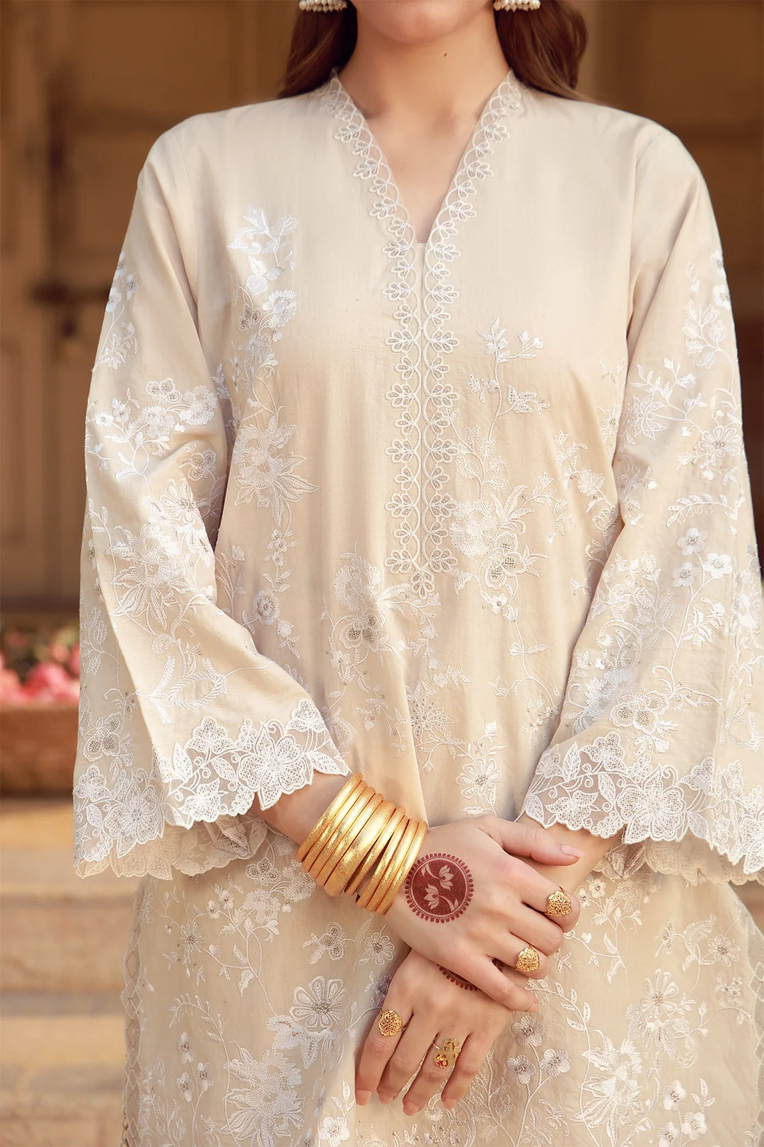 Sahar Unstitched Chikankari Lawn Ivory Mirage 3 Piece Suit CK-26-V2-04 - Summer Collection