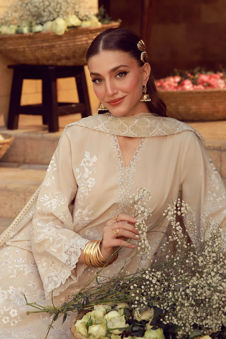 Sahar Unstitched Chikankari Lawn Ivory Mirage 3 Piece Suit CK-26-V2-04 - Summer Collection