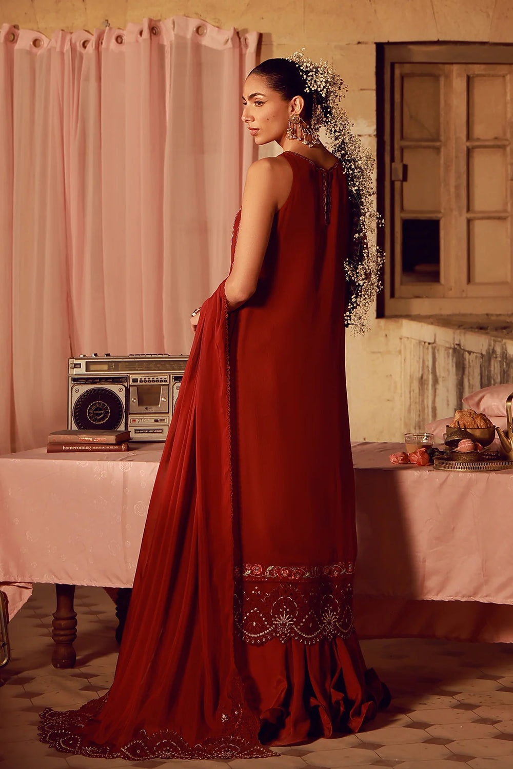 Sahar Unstitched Embroidered Chiffon Crimson Carnival 4 Piece Suit SS1-26-FE-05 - Summer Collection