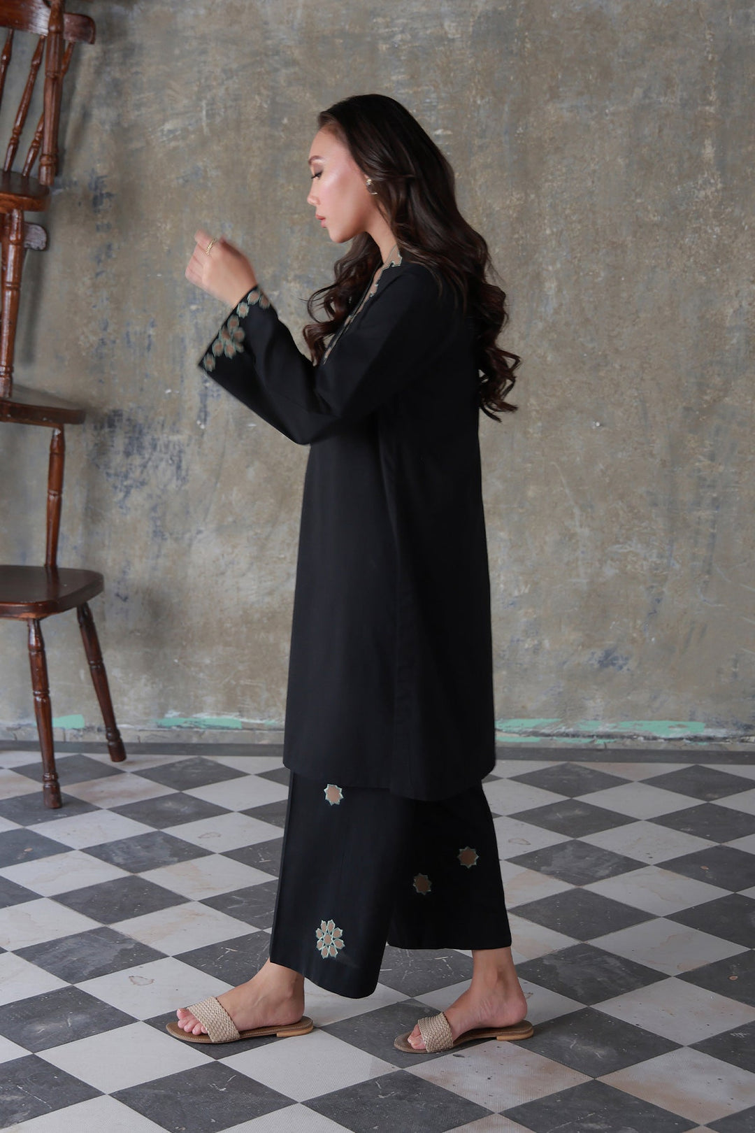 Neutral Edit by Sahar RTW Embroidered Cambric 2 Piece Suit Noir eclat Casual Collection