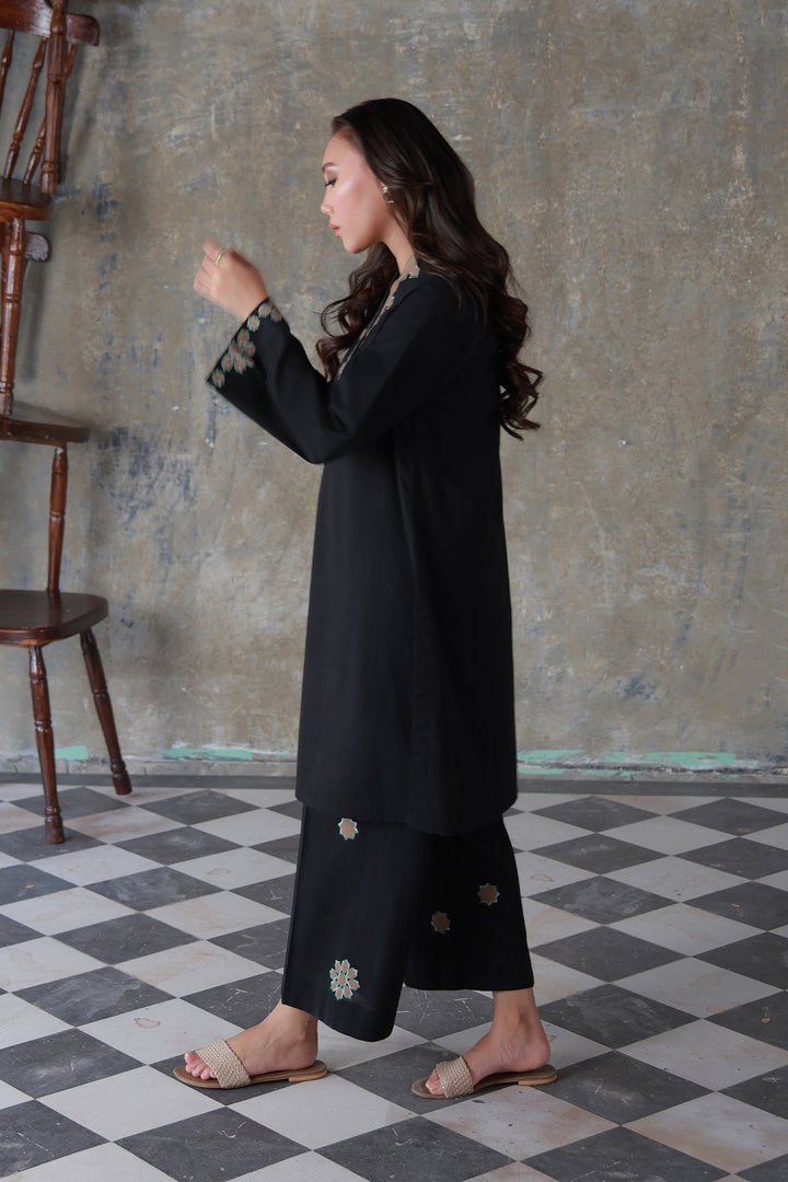 Neutral Edit by Sahar RTW Embroidered Cambric 2 Piece Suit Noir eclat Casual Collection