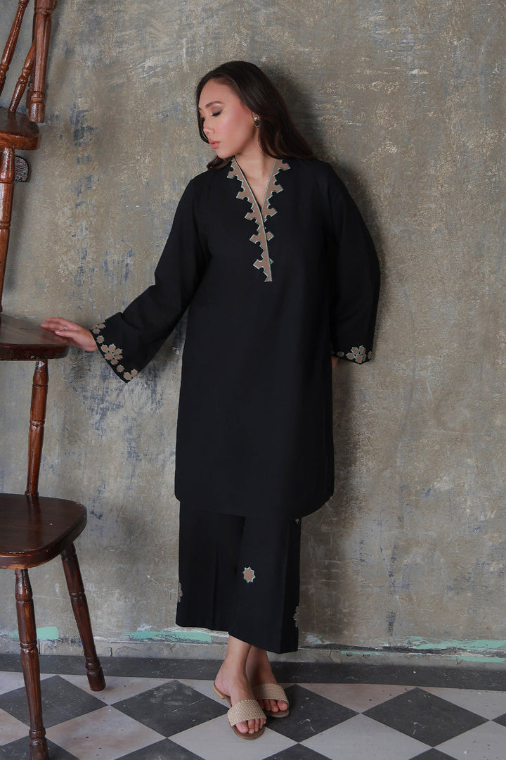 Neutral Edit by Sahar RTW Embroidered Cambric 2 Piece Suit Noir eclat Casual Collection