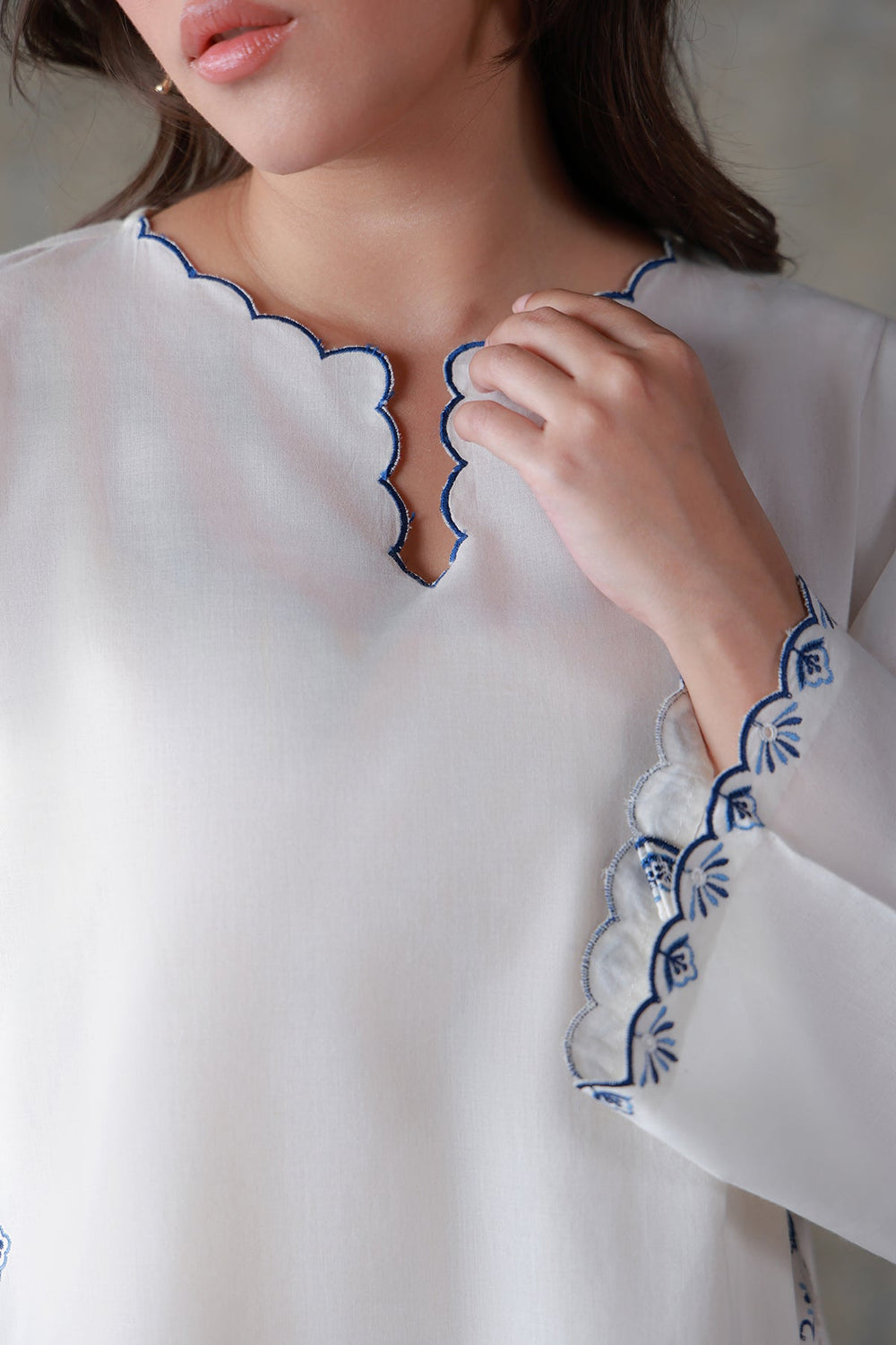 Neutral Edit by Sahar RTW Embroidered Cambric 2 Piece Suit Cloud Whisper Casual Collection