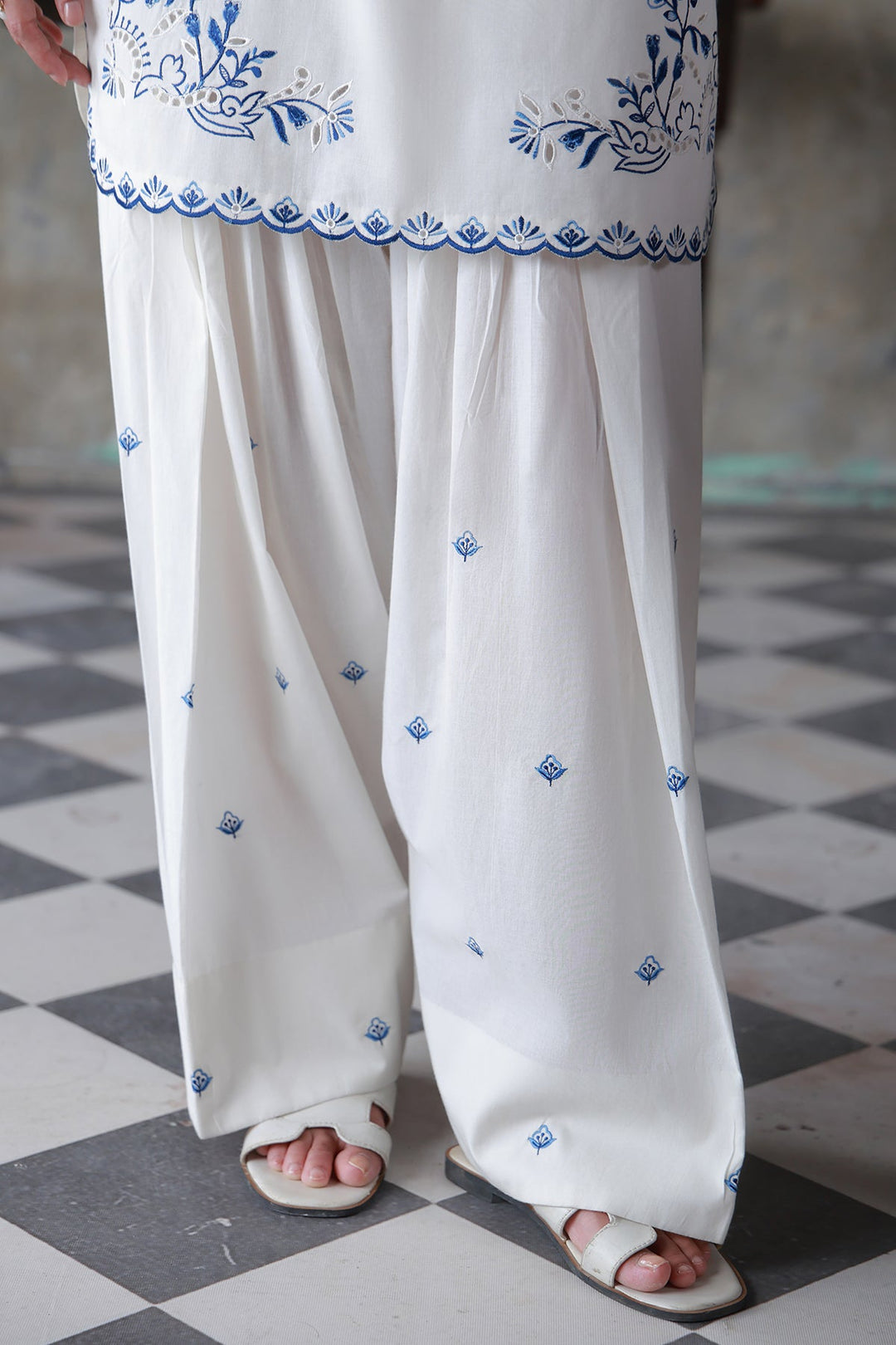 Neutral Edit by Sahar RTW Embroidered Cambric 2 Piece Suit Cloud Whisper Casual Collection