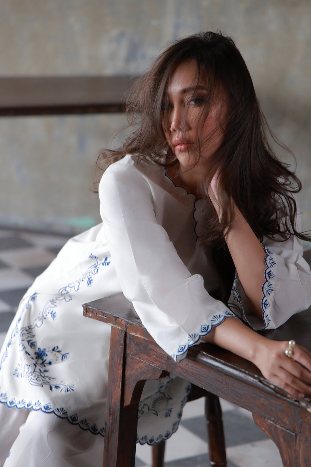 Neutral Edit by Sahar RTW Embroidered Cambric 2 Piece Suit Cloud Whisper Casual Collection