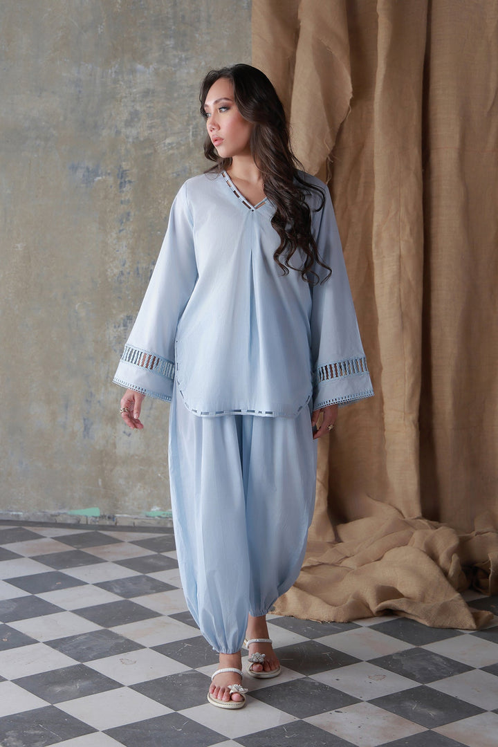 Neutral Edit by Sahar RTW Embroidered Cambric 2 Piece Suit Frozen Mint Casual Collection